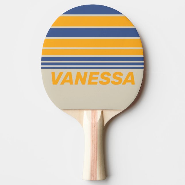 Pala De Ping Pong Retro Blue Crush Sunset Horizon Striping with Name (Anverso)
