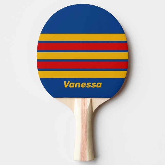Pala De Ping Pong Retro Cálido a Rayas con Nombre (Anverso)