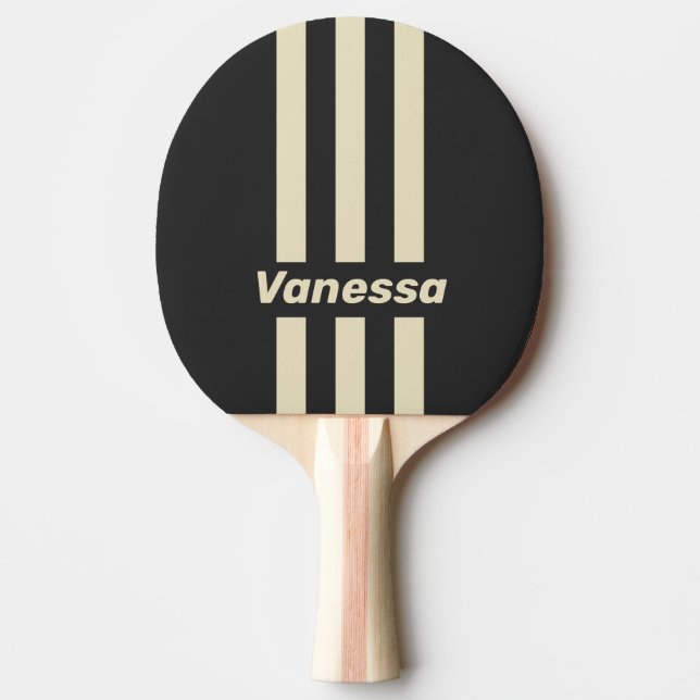Pala De Ping Pong Retro Charcoal Three Pin Stripes with Name (Anverso)