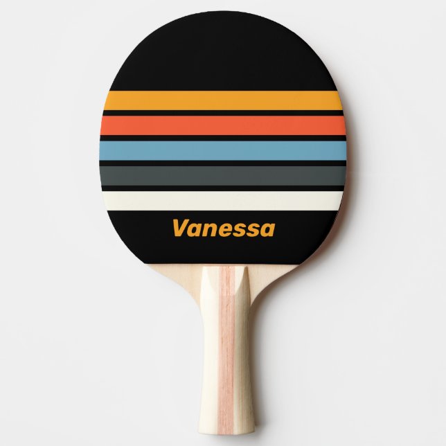 Pala De Ping Pong Retro Dark Rainbow Across Striping with Name (Anverso)