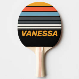 Pala De Ping Pong Retro Dark Rainbow Horizon Striping with Name Ping