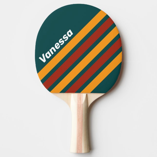 Pala De Ping Pong Retro Dark Teal Splash Angled Striping with Name (Anverso)