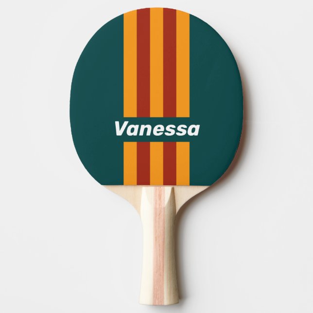 Pala De Ping Pong Retro Dark Teal Splash Pin Stripes with Name (Anverso)