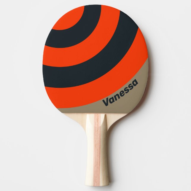 Pala De Ping Pong Retro Desierto Círculo de Franja con Nombre (Anverso)