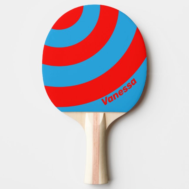 Pala De Ping Pong Retro Electric Blue Red Three Circle Stripe & Name (Anverso)