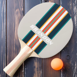 Pala De Ping Pong Retro Franja de Rally Arcoíris Oceánico con Nombre