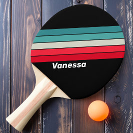 Pala De Ping Pong Retro Furtivo Rayas de Arcoíris con Nombre