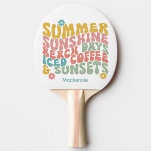 Pala De Ping Pong Retro Groovy Summer Pink Monograma Nombre