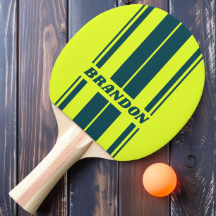Pala De Ping Pong Retro HI VIS Amarillo Dual Board Rayas con Nombre
