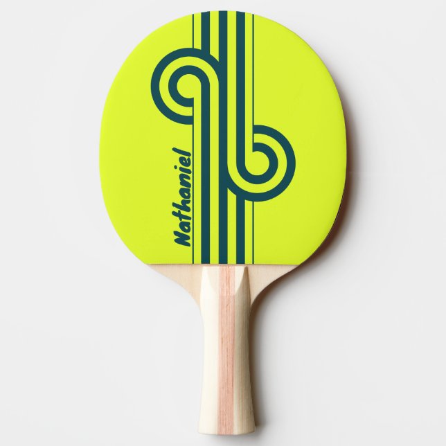 Pala De Ping Pong Retro HI VIS Amarillo Loop con Nombre (Reverso)