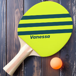 Pala De Ping Pong Retro HI VIS Amarillo Tres Franjas con Nombre