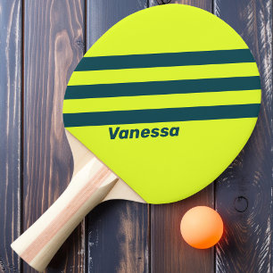 Pala De Ping Pong Retro HI VIS Amarillo Tres Franjas con Nombre