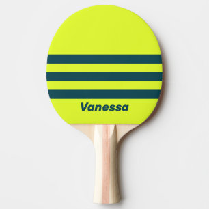 Pala De Ping Pong Retro HI VIS Amarillo Tres Franjas con Nombre
