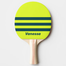 Pala De Ping Pong Retro HI VIS Yellow Three Across Stripe with Name