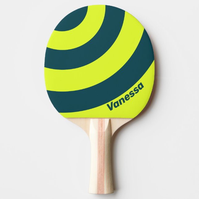 Pala De Ping Pong Retro HI VIS Yellow Three Circle Stripe with Name (Anverso)