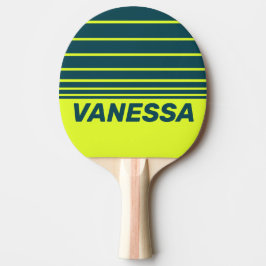Pala De Ping Pong Retro HI VIS Yellow Three Horizon Stripe with Name