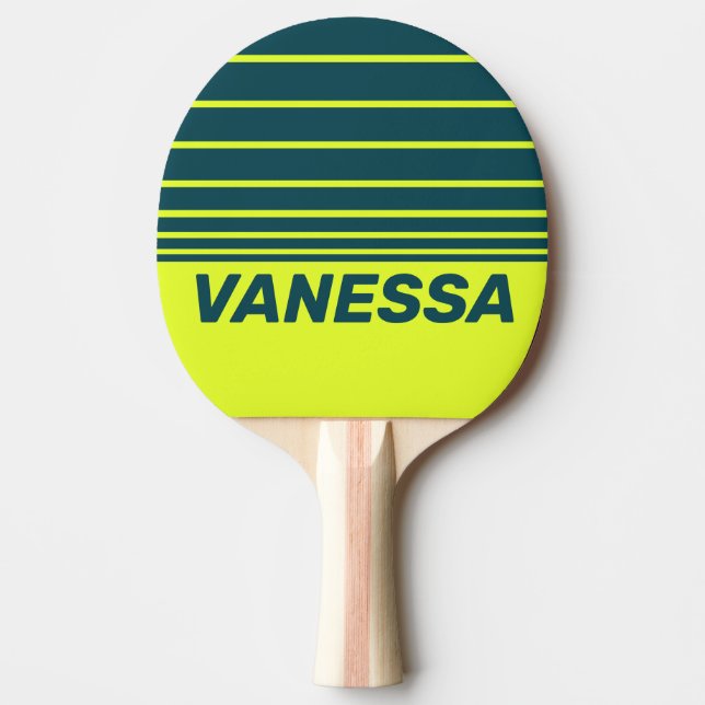 Pala De Ping Pong Retro HI VIS Yellow Three Horizon Stripe with Name (Anverso)