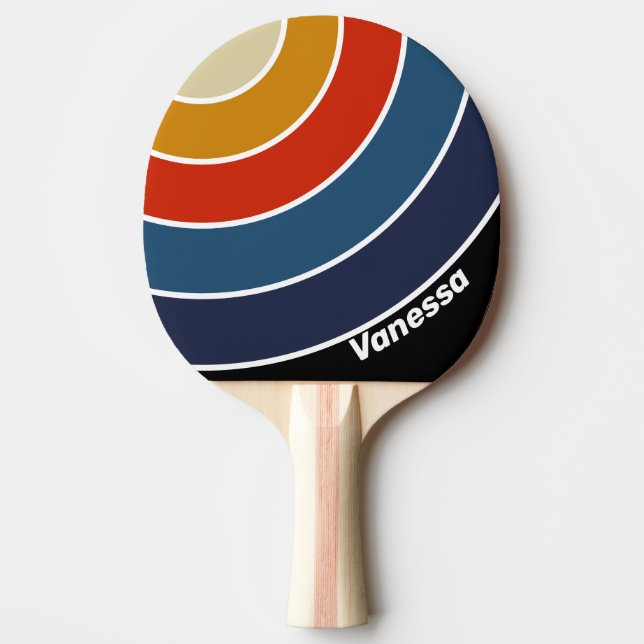 Pala De Ping Pong Retro Hielo Círculo Arcoiris Franja con Nombre (Anverso)