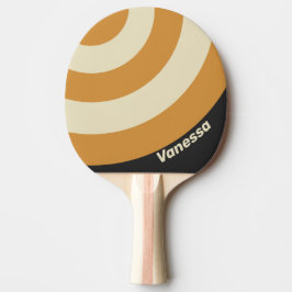 Pala De Ping Pong Retro Horizonte Dorado Círculo Franja con Nombre