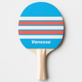 Pala De Ping Pong Retro Light Sky Blue Across Striping with Name