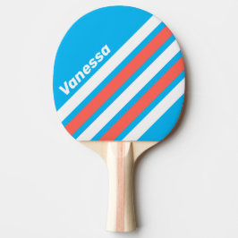 Pala De Ping Pong Retro Light Sky Blue Angled Striping with Name
