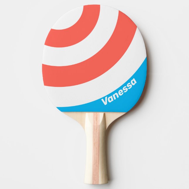 Pala De Ping Pong Retro Light Sky Blue Circle Stripe with Name (Anverso)