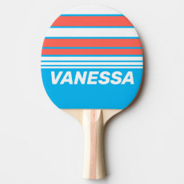 Pala De Ping Pong Retro Light Sky Blue Horizon Striping with Name
