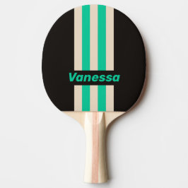 Pala De Ping Pong Retro Medianoche Menta Rayas con Nombre