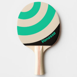Pala De Ping Pong Retro Midnight Mint Circle Stripe with Name Ping