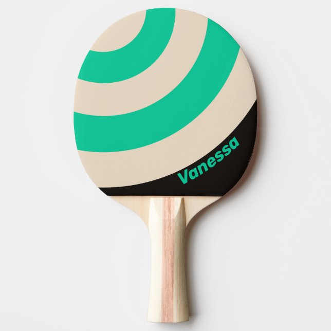 Pala De Ping Pong Retro Midnight Mint Circle Stripe with Name Ping (Anverso)