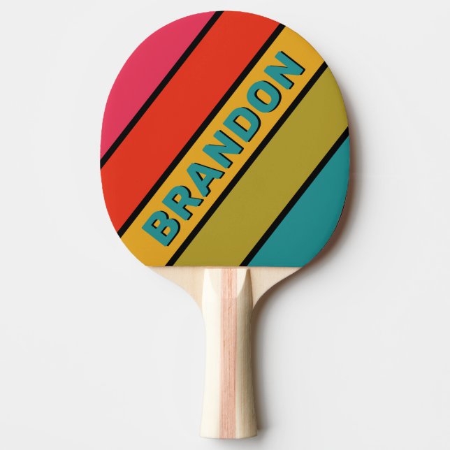 Pala De Ping Pong Retro Midnight Rainbow Bold con nombre (Anverso)