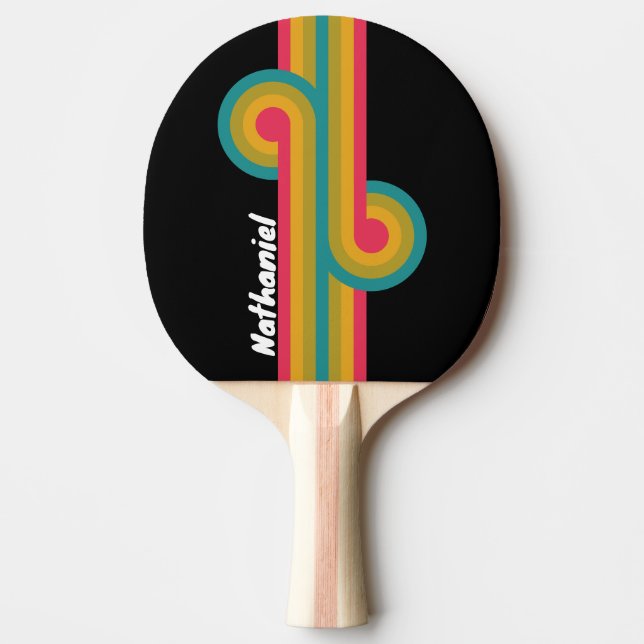 Pala De Ping Pong Retro Midnight Rainbow Loop con Nombre (Anverso)