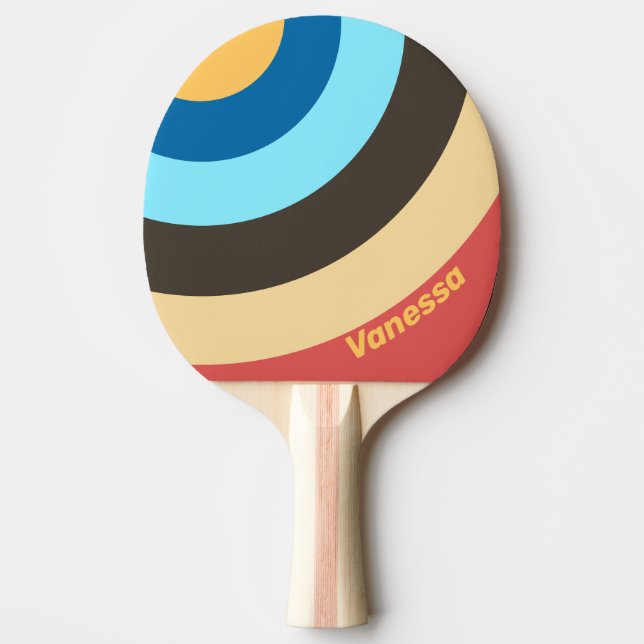 Pala De Ping Pong Retro Murmullo Círculo Raya con Nombre (Anverso)