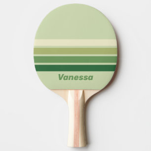 Pala De Ping Pong Retro Musgo Arcoíris a través de Rayas con Nombre