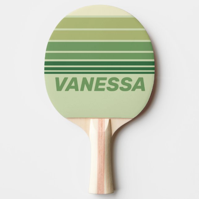 Pala De Ping Pong Retro Musgo Franjas Arcoíris con Nombre (Anverso)