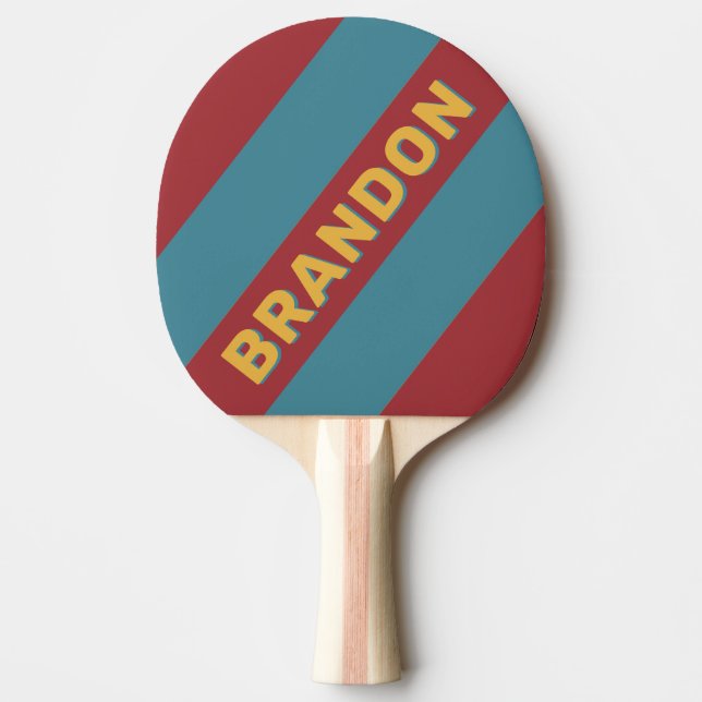 Pala De Ping Pong Retro Mustard Semilla Bandas negrita con nombre (Anverso)