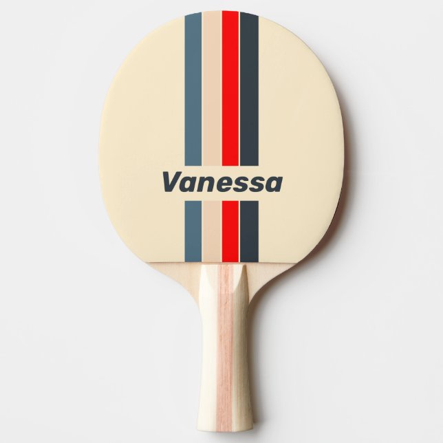 Pala De Ping Pong Retro Nautical Rainbow Pin Striped with Name (Anverso)