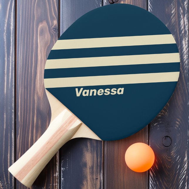 Pala De Ping Pong Retro Navy Fade Tres Franjas con Nombre (Subido por el creador)