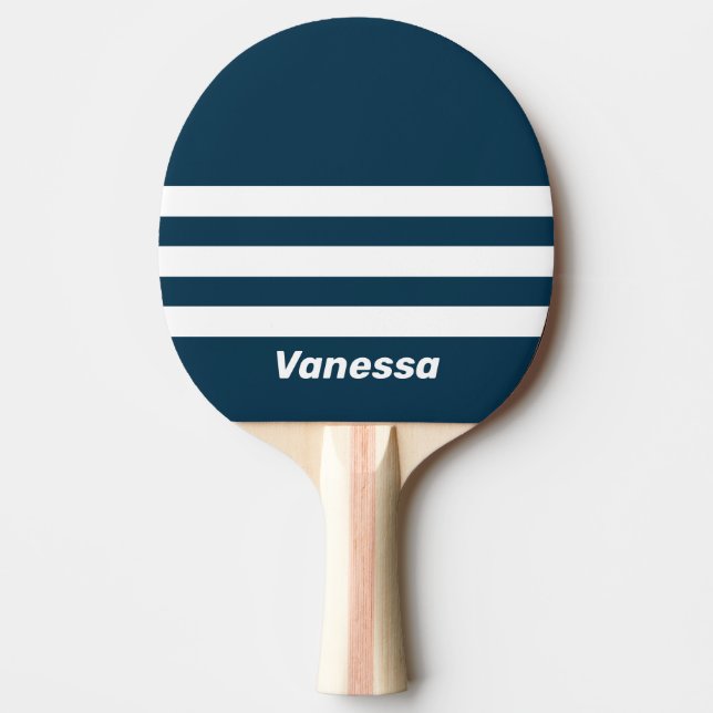 Pala De Ping Pong Retro Navy Three Across Striping with Name (Anverso)