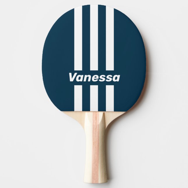 Pala De Ping Pong Retro Navy Three Pin Stripes with Name (Anverso)