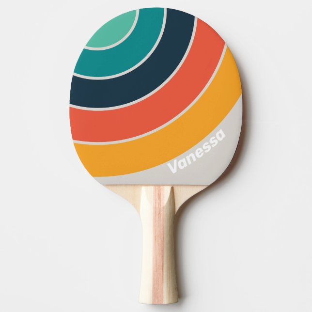 Pala De Ping Pong Retro Ocean Rainbow Circle Stripe with Name (Anverso)