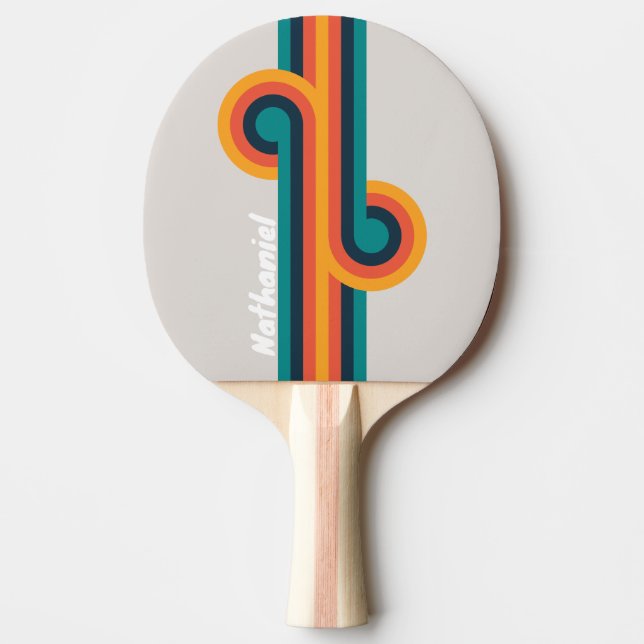 Pala De Ping Pong Retro Ocean Rainbow Loop con Nombre (Anverso)