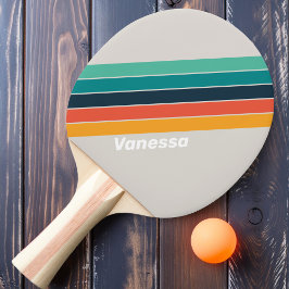 Pala De Ping Pong Retro Océano Rayado con Arcoíris con Nombre