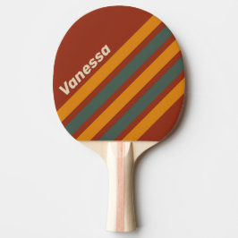 Pala De Ping Pong Retro Orange Rust Angled Striping with Name