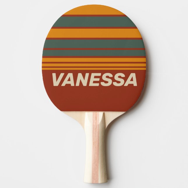 Pala De Ping Pong Retro Orange Rust Horizon Striping with Name (Anverso)