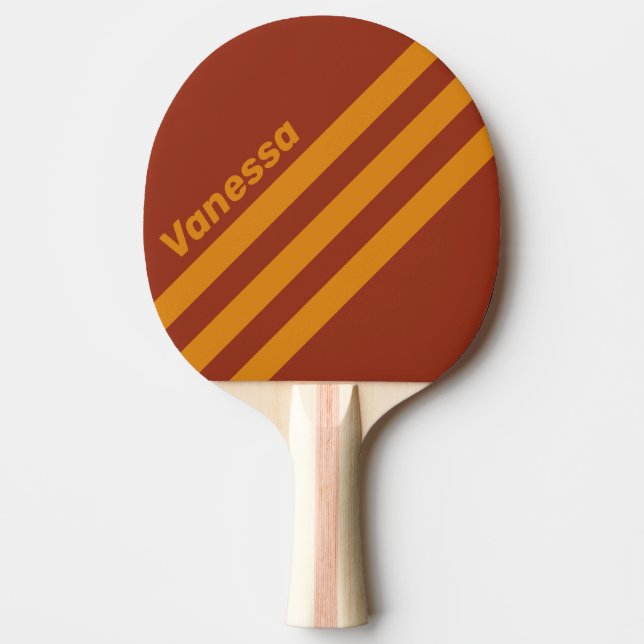 Pala De Ping Pong Retro Orange Rust Three Angled Striping with Name (Anverso)