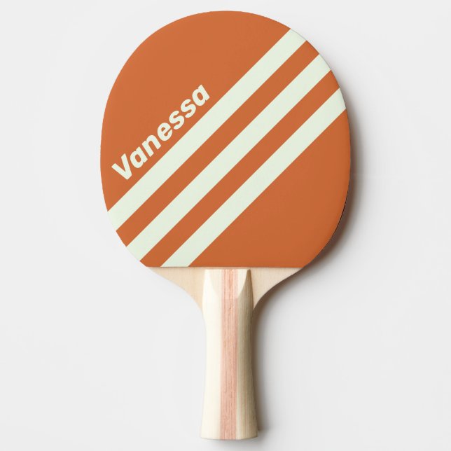 Pala De Ping Pong Retro Orange Three Angled Striping with Name (Anverso)