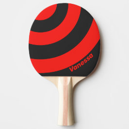 Pala De Ping Pong Retro Oscuro Tres Círculos Franja con Nombre