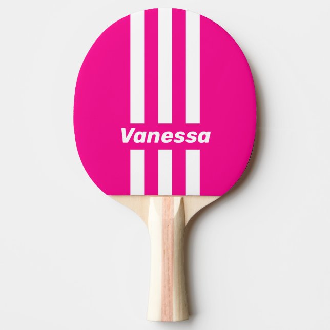 Pala De Ping Pong Retro Pink Lollipop Three Pin Stripes with Name (Anverso)