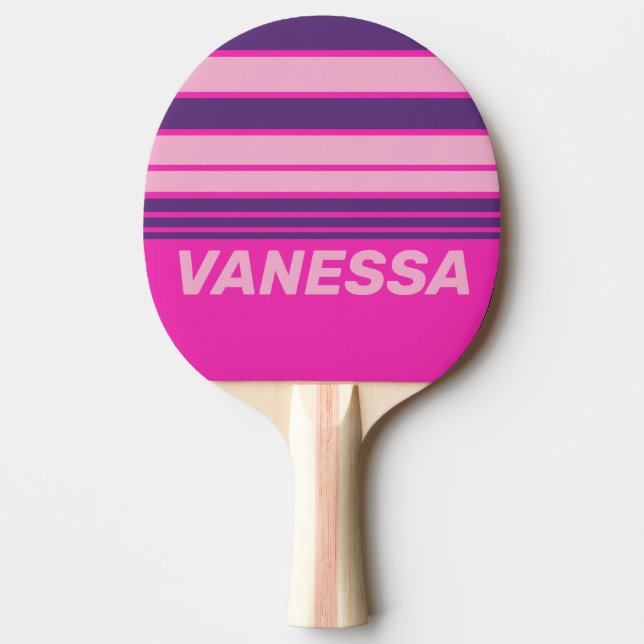 Pala De Ping Pong Retro Pink Sky Horizon Striping with Name (Anverso)